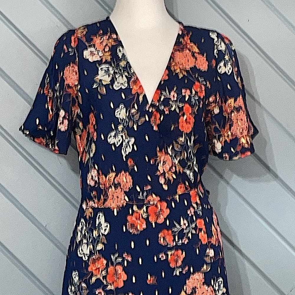 Lulu's Divine Days Navy Blue Floral Flutter Sleeve Wrap Maxi Dress - Picture 4 of 12